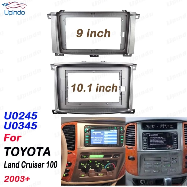 2 Din 9 eller 10,1 tum bilradio plast fascia panel ram för Toyota Land Cruiser 100 2003+ GPS MP5 instrumentbräda monteringskit U0345 frame