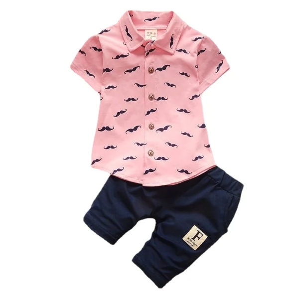 Sommar Ny söt pojkkostym Printed printed skjorta + shorts Kostym Barnbomull Söta baby Pink 18M