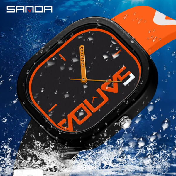 SANDA Brand Mode Sport Quartz Watch Herr Lyx Casual Vattentät Silikonrem Herr Klocka Enkel Design Herr Armbandsur 3203 black orange
