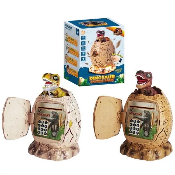 Dinosaur Egg Money Bank med kodlås 3 i 1 elektronisk pengasparbox med musik och ljus Fantastisk födelsedagspresent till barn Beige