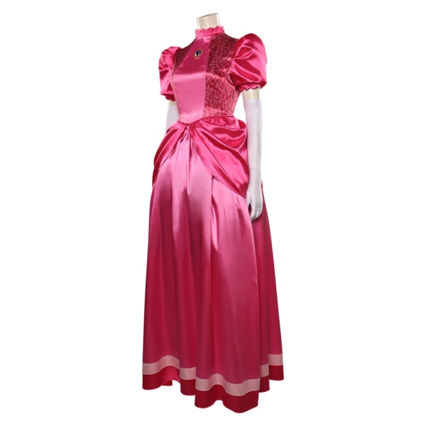 Princess Cos Peach Cosplay Kostym Klänning Jumpsuit Handskar Fantasia Outfits Rosa Uniform Halloween Carnival Kostym för vuxna kvinnor Female Jumpsuit XS