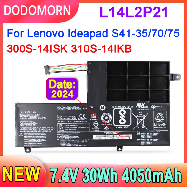 Laptopbatteri DODOMORN L14L2P21 L14M2P21 För Lenovo IdeaPad Yoga 500-14ISK 300S-14ISK 310S-14IKB 310S-15IKB S41-35/70/75-serien