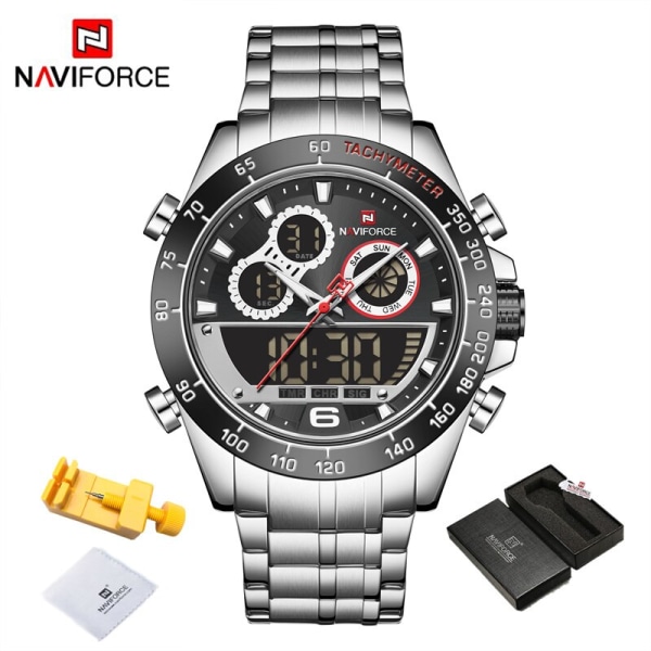 NAVIFORCE Lyx watch för män Digital sportkronografklocka Quartz Armbandsur Man Military Steel Band Vattentät watch SBS-BOX