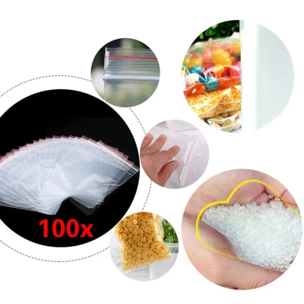 100 st/förpackning Tjocklek 0,05 mm Små plastpåsar Återförslutningsbar genomskinlig påse Skopåse Vakuumförvaringspåse Poly klara påsar mylarpåse 100PCS