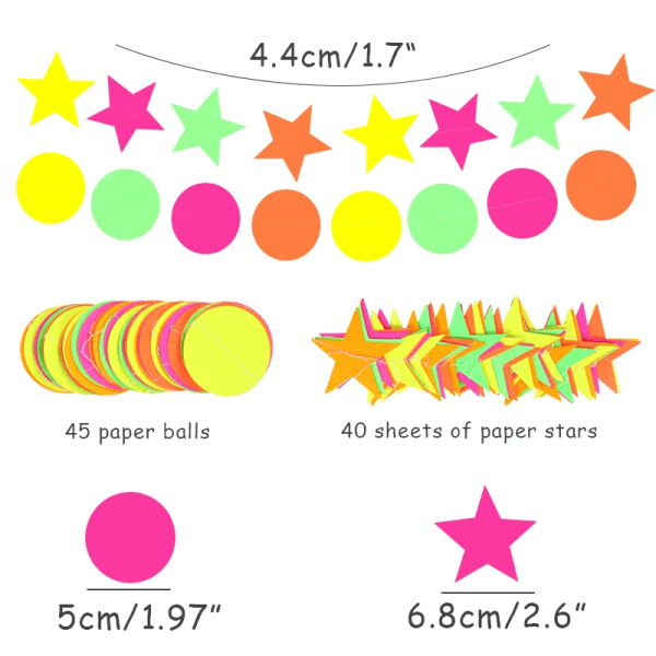 Glow Neon Festmaterial Lysande tejp Papper Tofs Garland Glow In Dark Sticker 45pcs dots