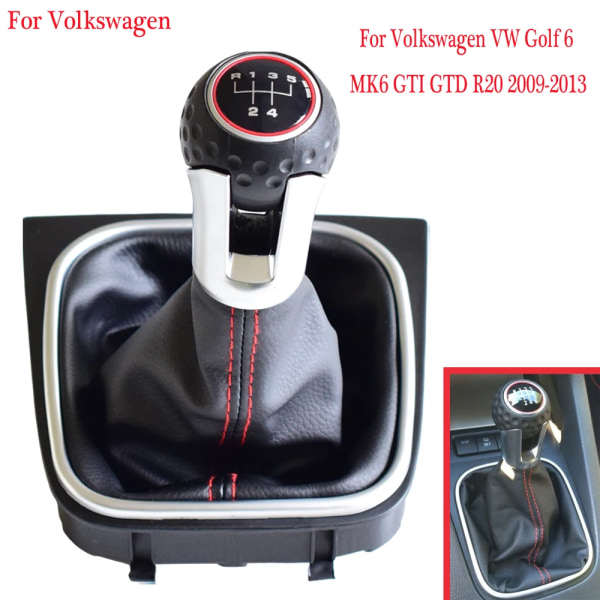 Till VW Golf 6 MK6 GTI GTD R20 2009 2010 2011 2012 2013 Bil-Stying 5/6 Växelspak Växelspaksknopp Med Läderdamask 6 Speed