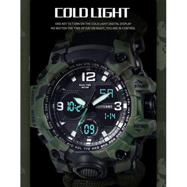 SHIYUNME G Style Militär Watch Män Vattentät LED Digital watch Utomhuscamping Kompass Termometer Quartz Armbandsur green A