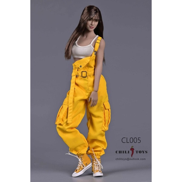 1/6 Kvinnor Soldat Overall Trendiga Hip Hop Strap Byxor Y2K Jumpsuit Rompers Slim Crop Tops Väst För 12\ Rompers yellow