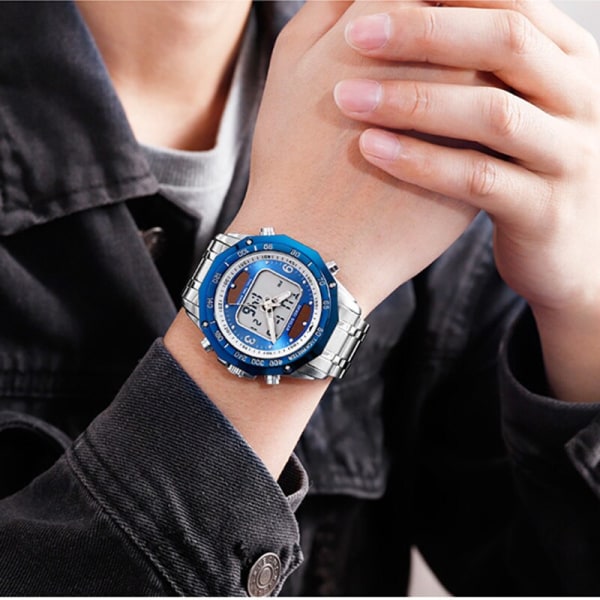 Solar Herr Militär Sportklockor Digital Quartz Klocka för män Vattentät armbandsur i hel stål watch hombre 2019 SKMEI Blue