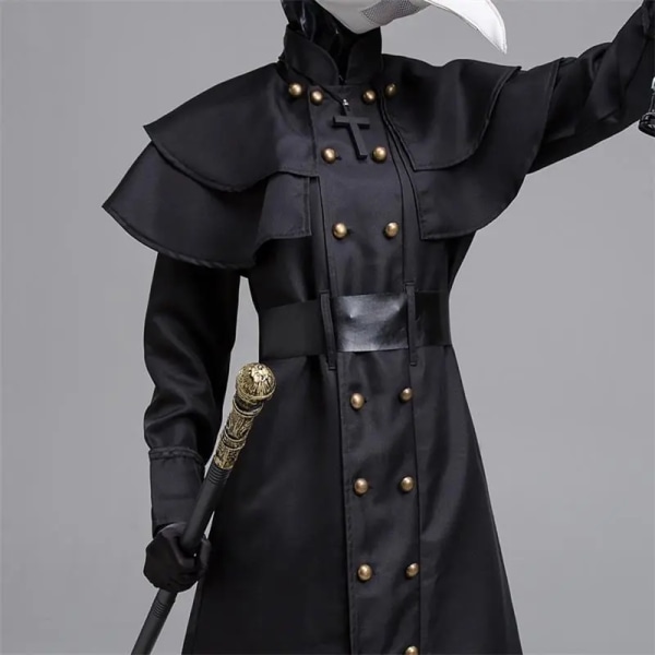 Halloween medeltida huva dräkt pest läkare kostym mask hatt för män Vuxen munk Cosplay Steampunk Präst Skräck Trollkarl Kappa Cape 5pcs set 4XL