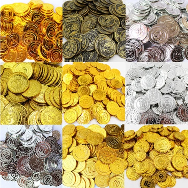 50 st Plast Bitcoin Guldskattmynt Kapten Piratfest Piratskattkista Barnskattkista Myntleksak Lekpengar Lucky coin 50pcs A