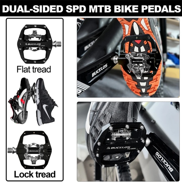 2023 Nya BUCKLOS mountainbikepedaler PD-M680 Dubbelfunktion Flat&Lock-pedaler Passar Shimano SPD 9/16'' aluminium MTB-pedalcykeldel Black Pedal-Cleat