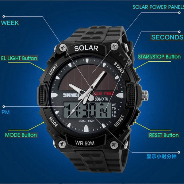 Watch Herrklocka Man Digital Armbandsur Power 12/24 timmar Vattentät Watch relogio masculino SKMEI 2019 Blue