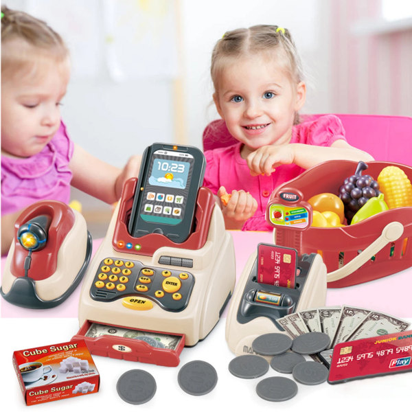 36st Market Shopping Kassaapparat Kreditkortsmaskin Barn Leksaker Husleksaker Simulering bankomater Modell Barn Pedagogiska leksaker Spel