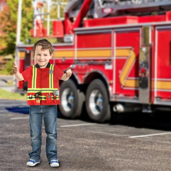 7st Kids Firefighter Cosplay Little Fireman Brandmän Dräkt Uniform För Pojke Barn Halloween Carnival Party Kostymer För Pojkar