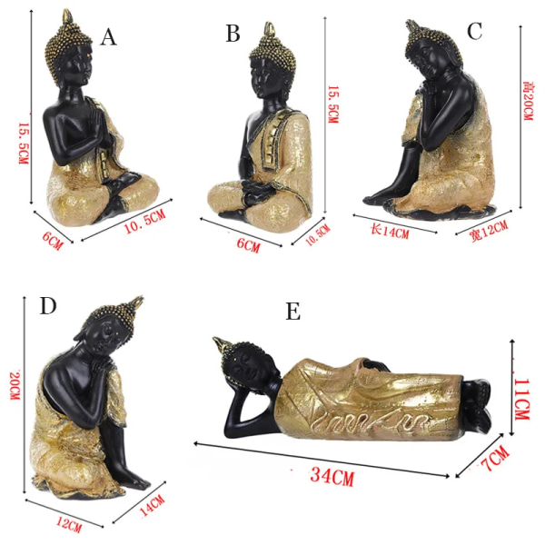 Buddhastaty i Resin från Sydostasien - Hinduisk Buddistisk Dekoration Tempel Yoga Buddhafigur Meditation Indien Religiös Heminredning