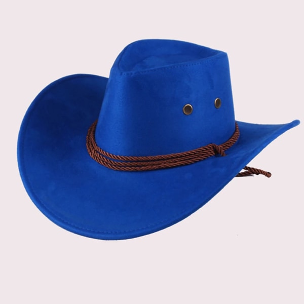 Western Cowboyhatt Kvinnor Män Mode Bred Casual Konstläder Solskyddshatt 7 färger Enfärgad Cap Sapphire blue