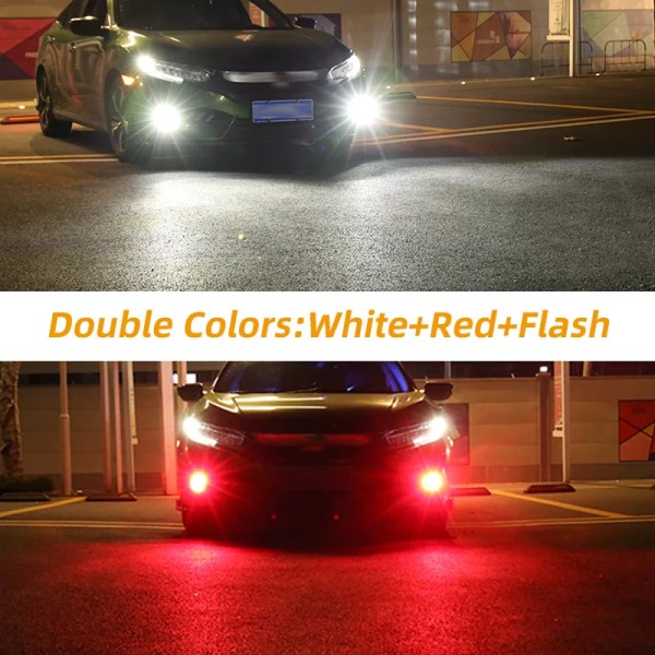Vit Röd Blixt-2 Styck H1 H3 LED-lampa Super Ljus Doulbe Färger 24 3030SMD Bil Dimljus 12V 24V 6000K Vit Kördagkörningslampa Autoljus White Red Flash H3