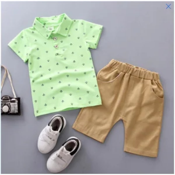 Sommar Ny söt pojkkostym Printed printed skjorta + shorts Kostym Barnbomull Söta baby army green 24M