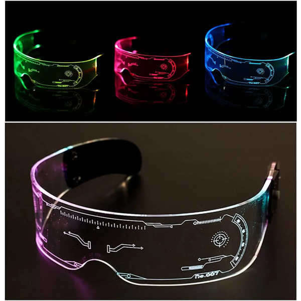 Dekorativa Cyberpunkglasögon i 7 färger Färgglada självlysande glasögon LED-ljus upp-standard Standard Auto-Change