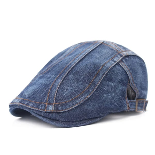 Män Blue Denim Peaked Ivy Cap Golf Körning Platt Cabbie Newsboy Basker Hatt HATCS0223 Stripe-Dark Blue