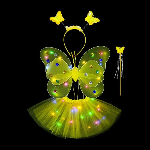 Lysande fjärilsvingar Grattis på födelsedagen Party Dekor Barn Dubbel paljettfjäril Light yellow