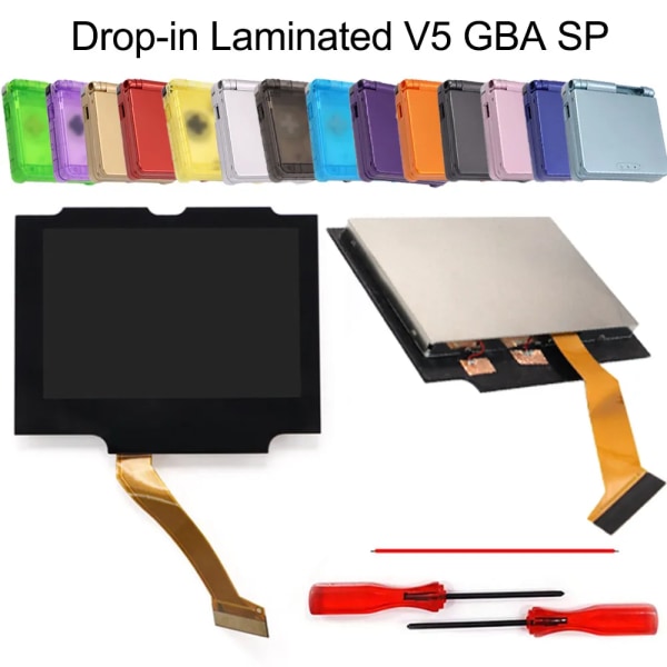 V5 IPS GBA SP Bakgrundsbelysning Bakgrundsbelyst LCD-byte Mod Kit för Game Boy Advance SP NO NEED CUT Case 10