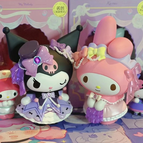 Äkta Sanrio Kuromi My Melody Anime Figur Rose Party Kawaii Desktop Decor Dock Staty Pvc Collection Modell Figurine Leksak Present no box