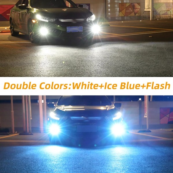 Vit Isblå Flash-2 Styck H1 H3 LED-lampa Super Ljus Doulbe Färger 24 3030SMD Bil Dimljus 12V 24V 6000K Vit Kördagkörningslampa Autoljus White Ice Blue Flash H3