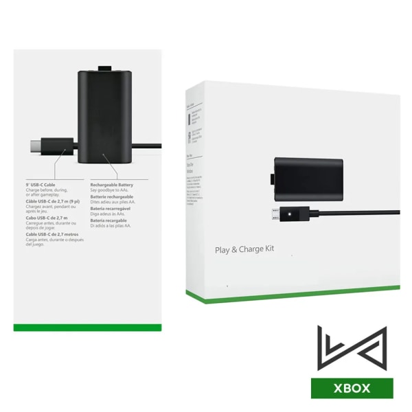 Uppladdningsbart batteri med typ-C-kabel för XBOX Series X/S Gamepad Play Charge Kit för Xbox One-kontroll med USB sladd X-Series X-No Box