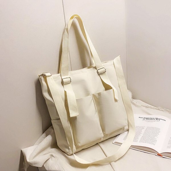 Damväska Damväska Shopper Enkelt Mode Dragkedja Handväskor Nylon Vattentät Solid Crossbody Stor kapacitet Tote Axelväskor För Tjej White No Pendent 36x34x10cm