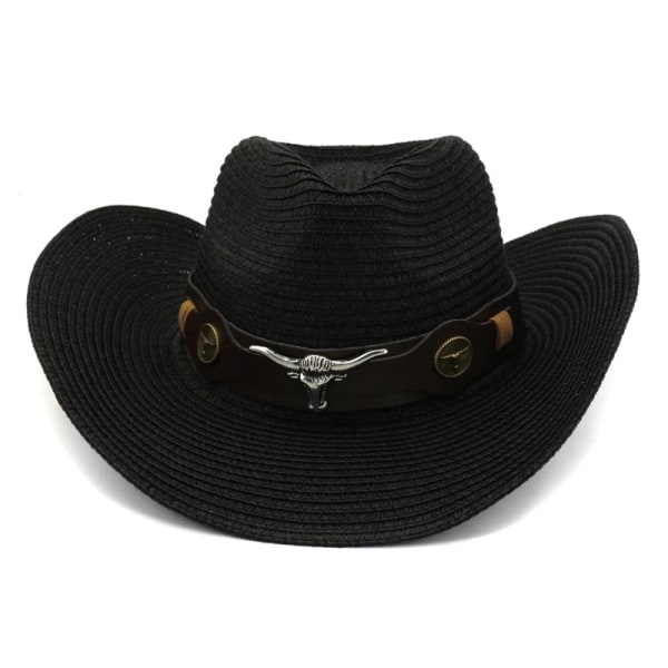 Utomhus Män Kvinnor Papper Cowboyhattar Konstgjorda handarbete Strand Halmhatt Västamerikansk stil Sombreros Hatt Cap Black
