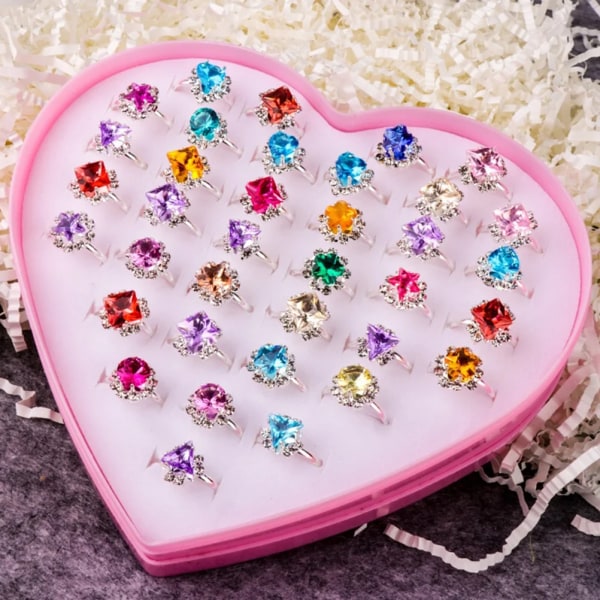 36 st Barn Barnringar Baby Diamantringar Klä upp Lättsleksringar med kärlekslåda (blandade färger) Leksaker As Shown