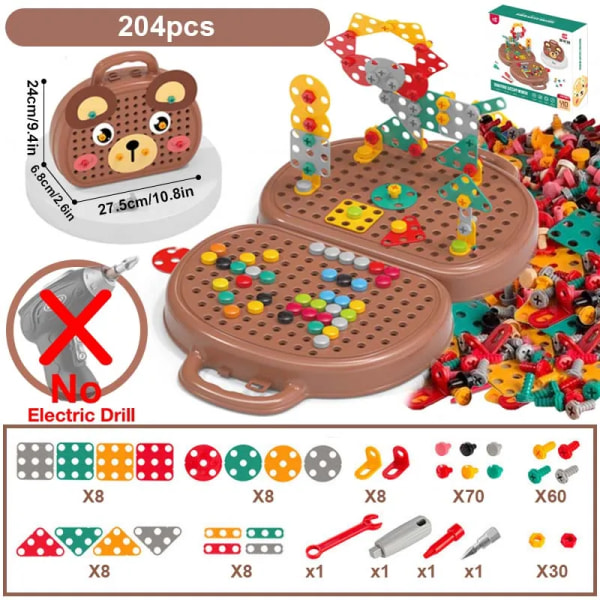 Montessori-barn låtsas leka leksaker för pojkar 3 år gamla barnborrspel Verktygslåda Leksak Pedagogisk trädgårdsleksak för barn Present Bear No Drill