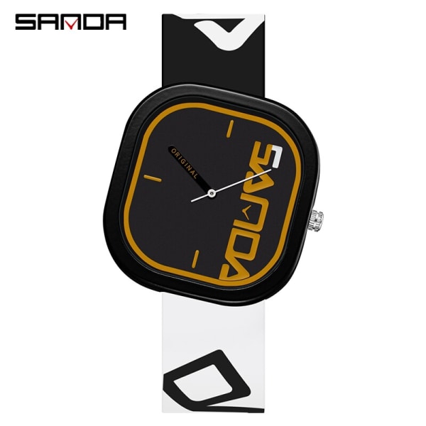 SANDA Brand Mode Sport Quartz Watch Herr Lyx Casual Vattentät Silikonrem Herr Klocka Enkel Design Herr Armbandsur 3203 black white