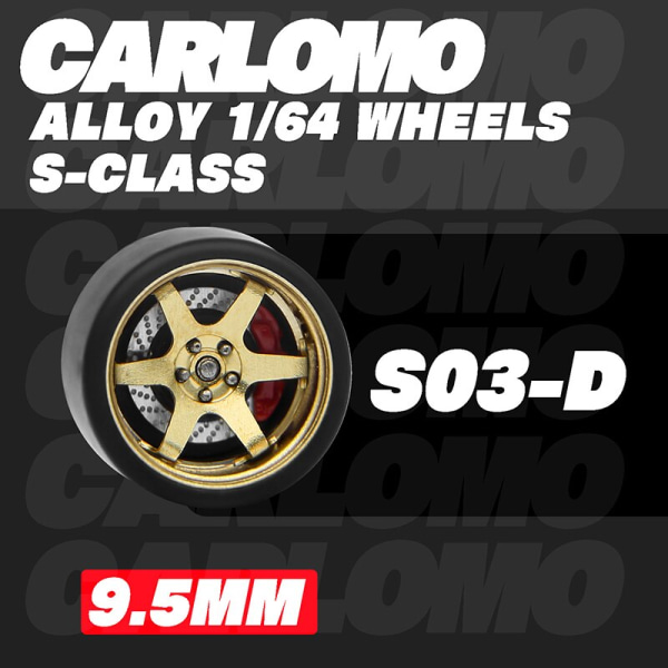 Set av S-Klass hjul med gummidäck, bromsskivfälgar, modifierade delar för Tomica bilmodell, Osméchomo 1/64, 4 rum S03 D
