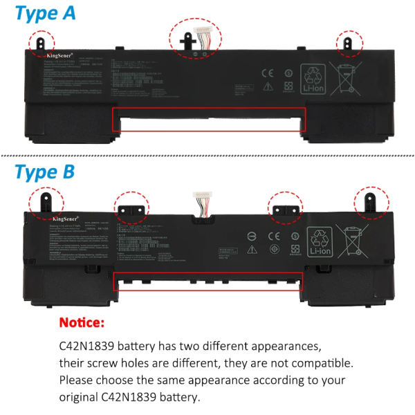 Laptopbatteri KingSener C42N1839 För ASUS ZenBook 15 UX563 UX563FD UX534 UX534FT UX534FTC UX534FA UX534FAC UX533 Q537FD Q547FD C42N1839 Type B