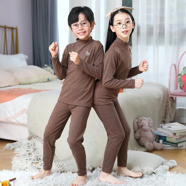 Höst Vinter Thermal Kostym Flickor Klädset Pojkar Pyjamasset Baby No Trace Varma sovkläder Godisfärger Barnkläder Brown 5T (Size120)