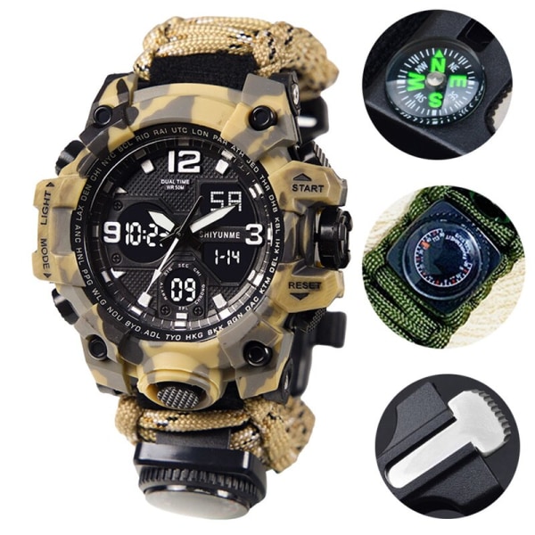 SHIYUNME G Style Militär Watch Män Vattentät LED Digital watch Utomhuscamping Kompass Termometer Quartz Armbandsur grey with box