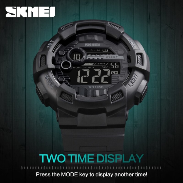 SKMEI 1243 Outdoor Sport Watch Herr PU Armband LED Display Herrklockor Multifunktion Vattentät Digital Armbandsur reloj hombre 1243 red