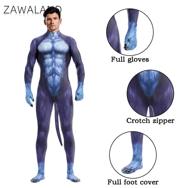 Zawaland Cosplay kostym för manlig vuxen cover elastisk Zentai husdjursdräkt Djur Hund Print Catsuit Body med svans 1014 S