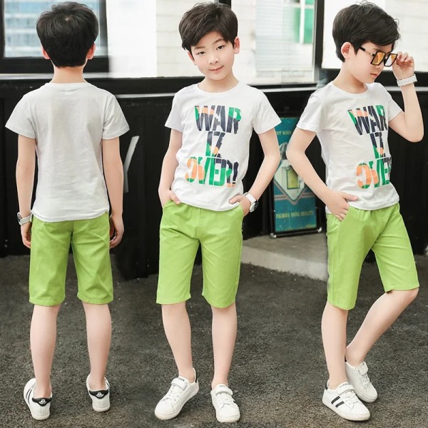 Barn Pojkar kläder sommar outfits Bomull Tonårspojkar Kläder casual Kostym Barn Kortärmad skjorta Shorts Set 4 6 8 12 år green 5