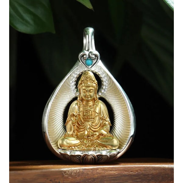 Thailand TibetSilver effektiv amuletthänge säkerhet lycka till exorciera ond ande Guanyin Guru Rinpoche Buddha Gud av rikedom