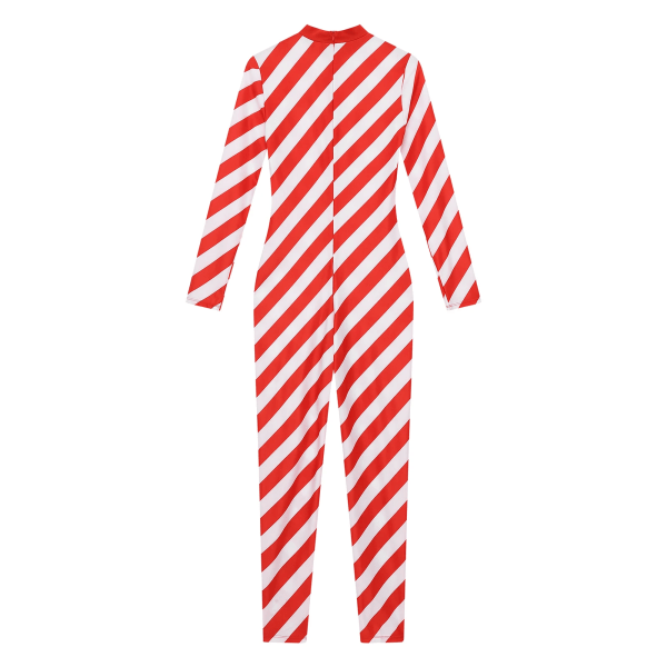 Kvinnor Långärmad Jul Candy Cane Body Halloween Carnival Circus Cosplay Kostym Balett Dans Gymnastik Leotard Red XXL