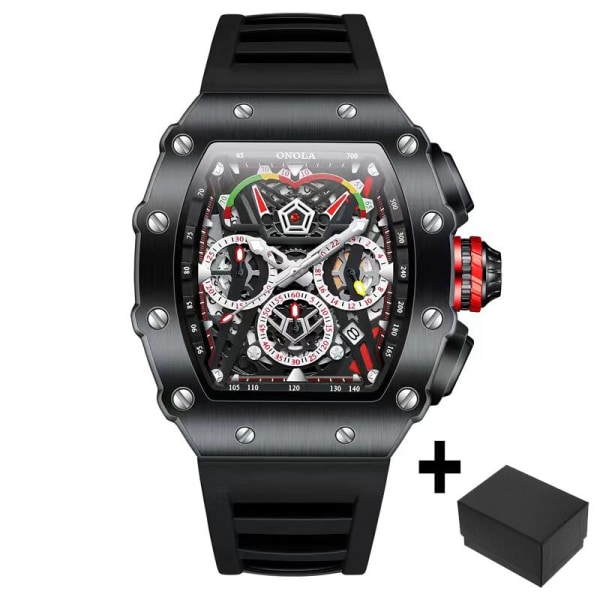 ONOLA watch för män Modemärke Sport Vattentät kvartsklockor Silikonrem Tonneau Mille Clock Reloj Hombre ON6827-Black