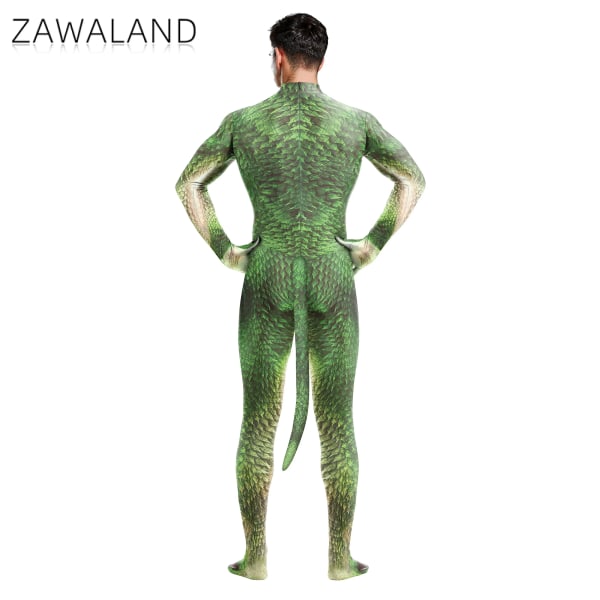 Zawaland Halloween Bodysuits Man Vuxen Kostym Med Svans Cover Elastisk Zentai Suit Cosplay Animal Dragon Print Catsuit 1006 M