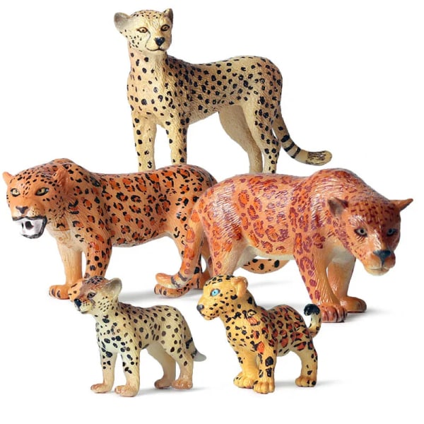 Simulering Vilda djur Figur Zoo Snöleopard Lejon Vit Tiger Gepard Panter Lodjur Modell Action Figur Barn Pedagogiska leksaker