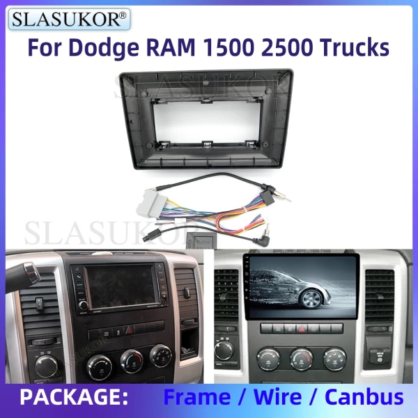 10 tums fascia för Dodge RAM 1500 2500 lastbilar 2008-2019 bilradiopanel spelare ljudram instrumentbrädesmonteringssats med kabel frame