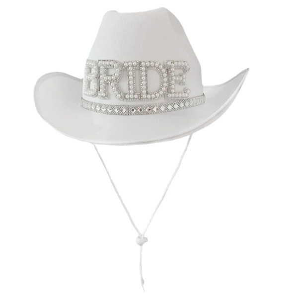 Rhinestone Bride Brev Cowgirl Hat Bred Brätte Brud Western Shinning Fedora Hatt För Photoshoot Tillbehör Snabb BRIDE