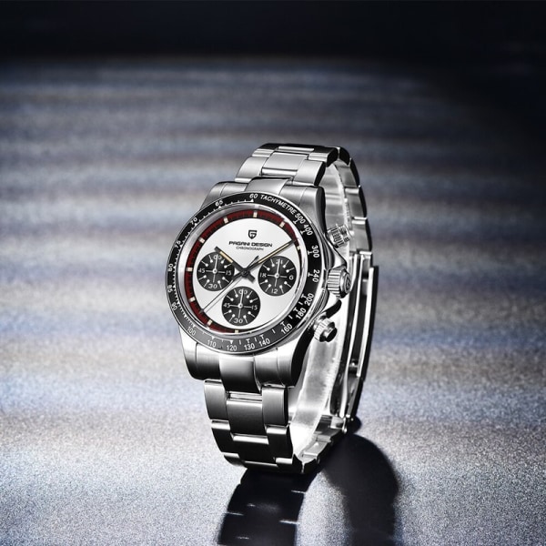 PAGANI DESIGN 2023 New Men Quartz Armbandsur Mode Keramisk Bezel Kronograf Stoppur Vattentät 100 m rostfri watch för män Black